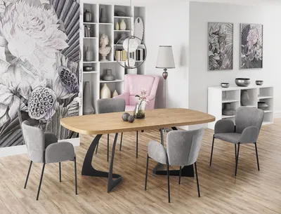 Produktbild von Design Esstisch HAV-111 Eiche Natur - Schwarz matt ausziehbar 160-200