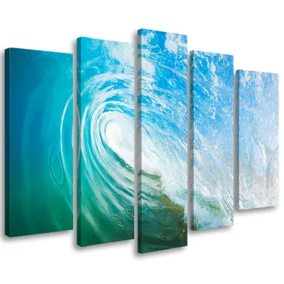 Produktbild von 5-teiliges leinwandbild wellen natur meer 150x100 cm Feeby orange wandbild bereit zum aufhängen