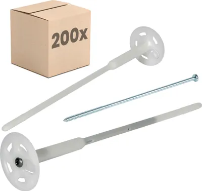 Produktbild von PROTEKTOR 200x Dämmstoff-Schraubdübel Ø8x300mm mit verzinkter Stahlschraube, WDVS Dübel, Dämmstoffdübel zur Fassaden Dämmung, Langschaftdübel bei Wärmedämmung