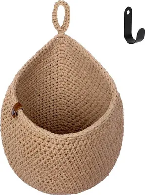 Produktbild von Hängekorb, Obstkorb, Hängekorb, 37 x 28,5 cm, Jutesack + 1 Haken, Jutetasche, Korb, geflochten, Hängekörbe, Gemüsekorb, Wandkorb, Pflanzenkorb, dekorativer Hängekorb für die Küche