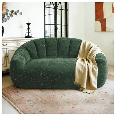 Produktbild von okwish Wellenform Zweisitzer Sofa Skulpturales Design Ergonomische Linien Flanelloptik Ideal für kleine Räume Grün