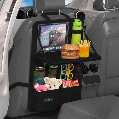 Image de Organisateur de siège auto avec table pliante et 12 poches, protection pour siège arrière pour enfants, imperméable, noir, 1 pièce