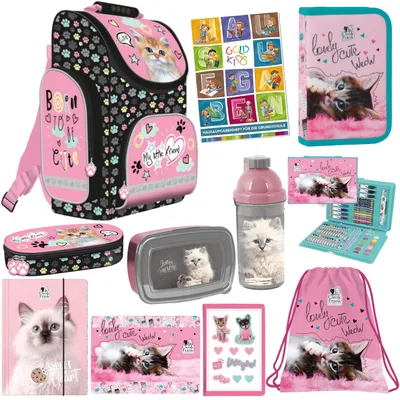 Produktbild von Goldkids Set XXL 11er Schulranzen Ranzen Tornister Federmappe Turnbeutel Brotdose Trinkflasche Kreative- Set Aktenmappe Stiftetasche Aufgabenheft