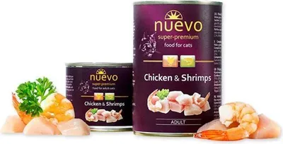 Produktbild von NUEVO - Futter für ausgewachsene Katzen - Huhn mit Garnelen - 200g