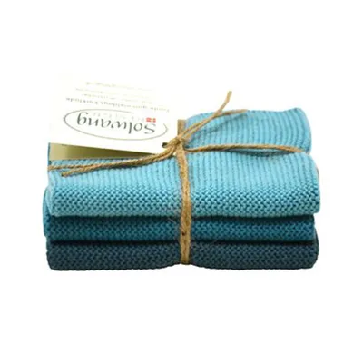 Produktbild von Solwang Wischtuch AZUR BLAU KOMBI 3er Tücher gestrickt Wischlappen Wischtücher