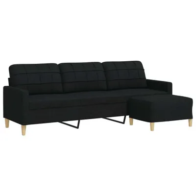 Zdjęcie produktu dla vidaXL 3-osobowa sofa z podnóżkiem czarna 210 cm tkanina