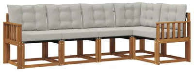 Immagine prodotto di vidaXL Set divani da esterno con cuscini 5 pezzi Naturale e Grigio chiaro