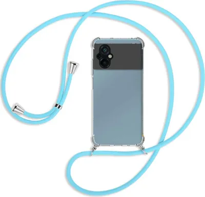 Produktbild von Handykette Backcover-Schutzhülle mit Band (Metall silberfarben) für Xiaomi Poco M5 (6.58'') - himmelblau