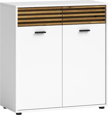 Produktbild von Kommode - 80 x 86 cm - 2 Türen - 2 Schubladen - Evoke Eiche Nachbildung - Weiß matt