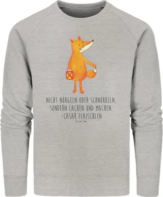 Produktbild von Mr. & Mrs. Panda Baumwoll Pullover Fuchs Laterne Größe XXL - Heather Grey - Geschenk, Sweater, Pulli, Laternenumzug, Bio, Sankt Martin, Positiv, Optimistisch, Sweatshirt