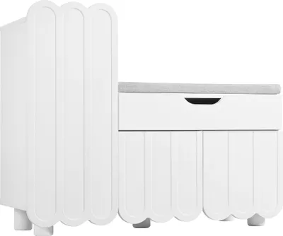 Produktbild von Sweiko Moderner 3-Türen-Schuhschrank mit Schublade & Sitzpolster –Weiß – Schuhschränke und Schuhbänke – Platzsparende Schuhschränke für den Flur – Stilvolle Schuhbänke für Flur und Eingangsbereich