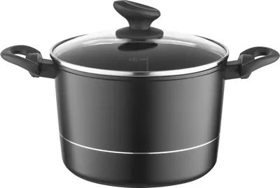 Produktbild von FLORINA Aluminium Topf (5 l) 22 cm I Kochtopf DELUX mit Glasdeckel I Messbecher & Antikratz-Beschichtung I Hoher Topf mit Induktionsboden I Induktionsherd, Gasherd, Elektroherd (Schwarz)
