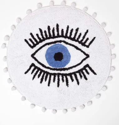 Produktbild von HOMESCAPES Runde Badematte weiß mit Augen-Motiv, 60 cm – Badvorleger „Eye See You“