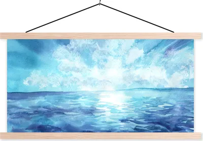Produktbild von MuchoWow® Textilposter Meer - Sonne - Wolken 60x30 cm mit holzfarbenen Rahmen - Dekoration