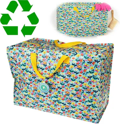 Produktbild von LS-LebenStil XXL Jumbo Bag Blumen 55cm ️ Recycled faltbar Einkaufstasche Unterbettkommode Aufbewahrungstasche Kleidung Bettdecken Kissen