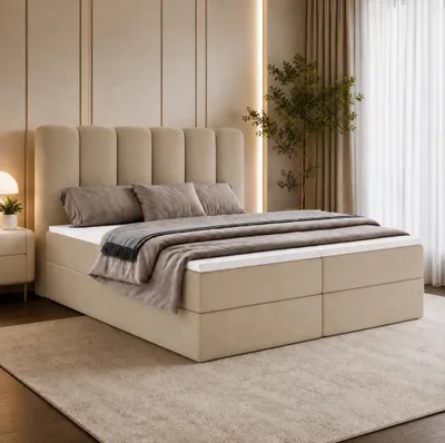 Produktbild von Boxspringbett NOLARO 160x200 cm Komplett-Set mit Bettkasten, Bonell-Matratze und Topper, Bouclé Beige