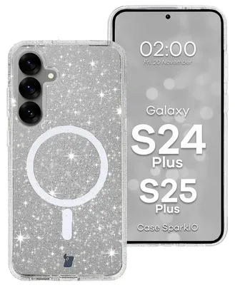Produktbild von Glitzer Hülle mit Magnetring für Galaxy S25 Plus / S24 Plus, Bizon Case SparklO, Transparent mit Glitzer