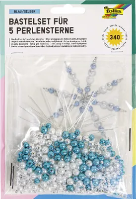 Produktbild von folia Perlensterne-Set 340-teilig blau / silber / perlweiß