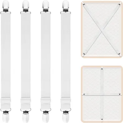 Produktbild von 4 Stück Spannbettlakenhalter – 70–230 cm - Bettlakenketten - Verstellbar - Bettdeckenklammern – für Bettwäsche, Matratzenbezüge - Weiß