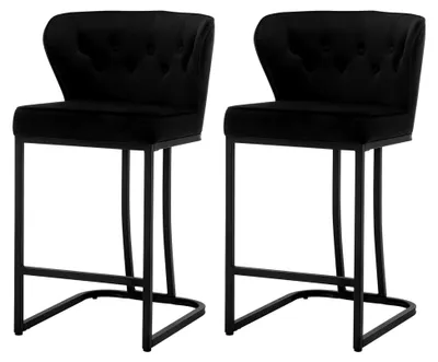 Produktbild von Barhocker 2er Set mit Rückenlehne und Fußstütze, Samtbezug, Schwarz