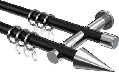 Produktbild von Interdeco Gardinenstange / Vorhangstange Schwarz / Chrom, Typ Platon Savio (Kegel), 20 mm Ø 2-läufig, 180 cm