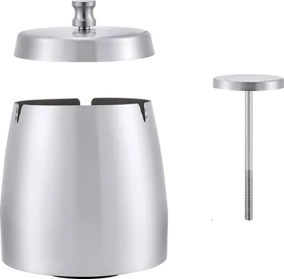 Produktbild von Aschenbecher mit Deckel, Edelstahl Aschenbecher Windgeschützt, Tragbarer Aschenbecher für Draußen und Innen, Tischaschenbecher mit rutschfeste Basis für Home Office Dekoration