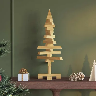 Zdjęcie produktu dla Maison Exclusive – drewniana choinka bożonarodzeniowa z podstawką, brązowa, 60 cm, lite drewno sosnowe