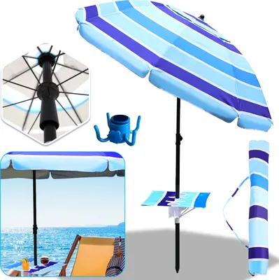Produktbild von Jopassy Strandschirm Sonnenschirm 210cm für Garten Strand Gartenschirm Neigbar Outdoor-Schirm mit Erdspieß
