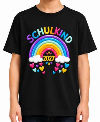 Produktbild von Schulkind 2027 Regenbogen Einschulung Erster Schultag Grundschule Kinder T-Shirt, Schwarz, 104