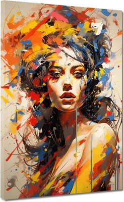 Produktbild von Pop Art Girl abstrakt Colour Leinwandbild Wandbild Kunstdruck XL Wanddeko: 120x160x4cm