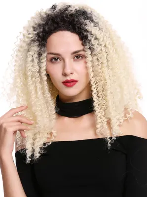 Produktbild von WIG ME UP Perücke Lace-Front Monofilament lang voluminös kraus gelockt Locken Ombre Schwarz Blond RSK-03