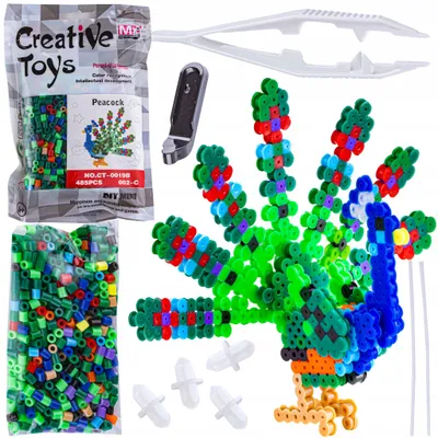Zdjęcie produktu dla Koraliki do Prasowania 3D – Paw, Kreatywny Zestaw DIY z Podkładką i Akcesoriami
