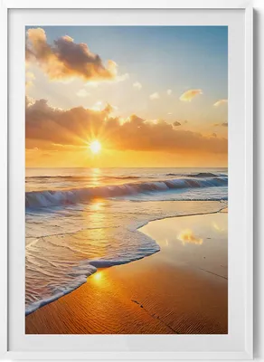 Produktbild von Sonnenuntergang über dem Meer– Wandbild mit Rahmen – Gerahmtes Bild  – Wanddekoration – 70x100 cm –  Weiß Rahmen