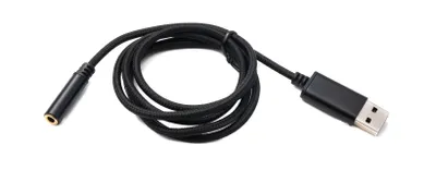Produktbild von SYSTEM-S Audio USB Kabel 100 cm 3,5mm Klinke Buchse zu 2.0 Typ A Stecker AUX geflochten Schwarz