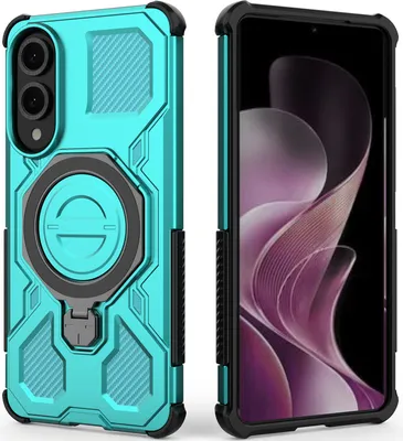 Produktbild von Robuste Handyhülle für Samsung Galaxy S25 Edge mit Ringhalter Ständer Stoßfest, Magnetisch, Dual-Layer Schutz Türkis