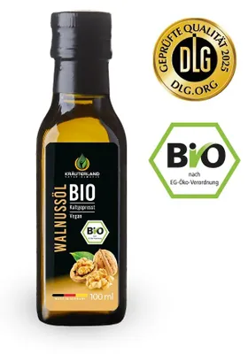 Produktbild von Kräuterland Walnussöl 100ml kaltgepresst aus biologischem Anbau natives Walnusskernöl