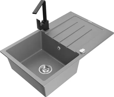 Produktbild von Mexen Bruno 1 Becken-Granitspüle mit Abtropffläche und Mischbatterie Rita, Grau - 6513-71-670300-70