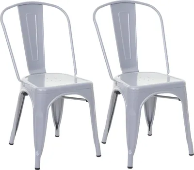Produktbild von 2er-Set Stuhl HWC-A73, Bistrostuhl Stapelstuhl, Metall Industriedesign stapelbar  grau