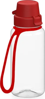Produktbild von Trinkflasche Kinder 'School' 400 ml - bruchsichere Tritan Wasserflasche inkl. Strap - BPA-frei, auslaufsicher, spülmaschinenfest - transparent/rot