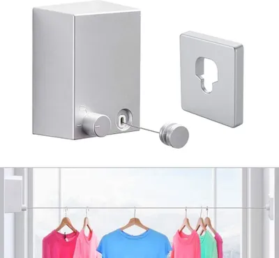 Produktbild von Einziehbare Wäscheleine, strapazierfähige Wäscheleine zum Trocknen von Kleidung – an der Wand montierte Wäscheleine aus Edelstahl – einfach zu installieren und zu verstecken