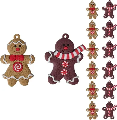 A collection of gingerbread man ornaments on a white background.