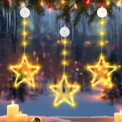 3er-Set Weihnachtsstern-Fensterleuchten, Warmweiß, 8 Modi, LED