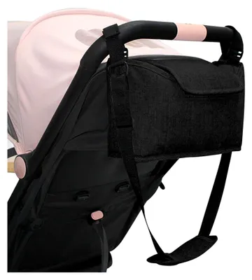 Produktbild von Universal Kinderwagen Organizer, Babywagen Tasche mit Schultergurten, Multifunktionale Aufbewahrungstasche mit 2 Getränkehaltern (Schwarz)