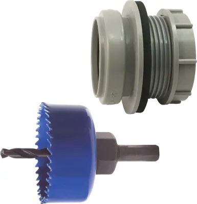 Produktbild von Kombi-Set Anschraub-Muffe DN 40, KS-grau, inkl. Kreisschneider Ø 59 mm