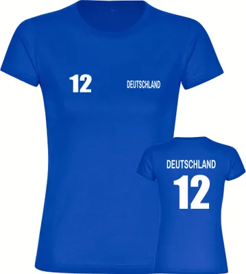 Produktbild von multifanshop Damen T-Shirt - Deutschland - Trikot Nummer 12, blau, Größe M