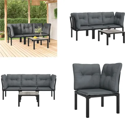 Image de vidaXL 4 pcs. Garden Lounge Set Noir et Gris Poly Rattan - Garden Lounge Set - Garden Lounge Sets - Lounge Set - Garden Lounge Set