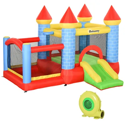 Produktbild von Outsunny Aufblasbare Hüpfburg mit Rutsche Pool für 3 Kinder Burg mit Gebläse