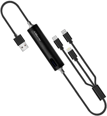 Zdjęcie produktu dla powerbank Akashi 2600 mAh, kabel 3 w 1 Micro-USB/iPhone/iPad/USB-C - czarny