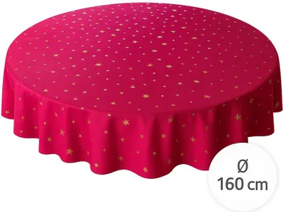 Produktbild von Tischdecke rund - Weihnachten - Weihnachtstischdecke - Rot - Goldene Sterne - Ø 160 cm