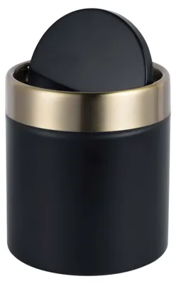 Produktbild von Relaxdays Tischmülleimer, mini, Kosmetikeimer Bad, Küche & Büro, 1,5 L, Schwingdeckel, Abfalleimer, Metall, schwarz/gold